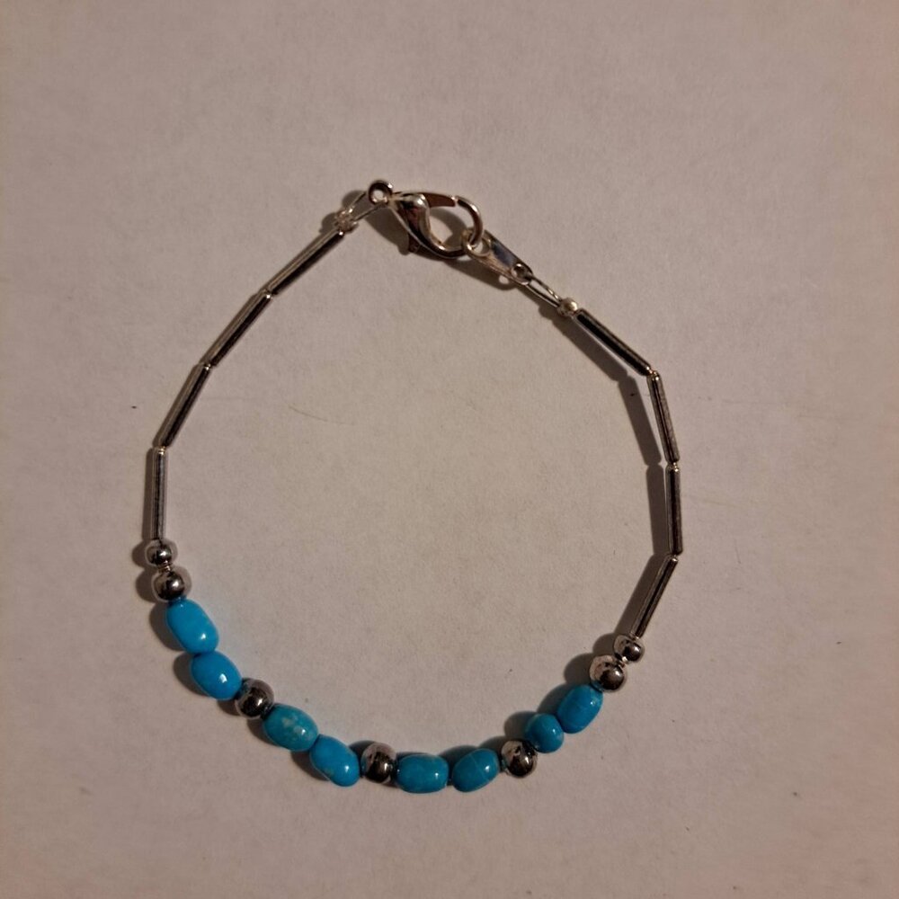 Handmade Silver and Turquois Bracelet 6.75"